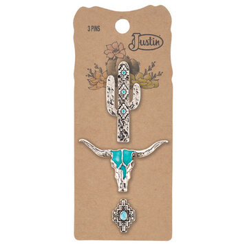 Justin 3 Pack Hat Pin Enamel Steer Skull