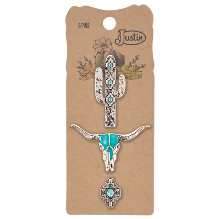 Justin 3 Pack Hat Pin Enamel Steer Skull