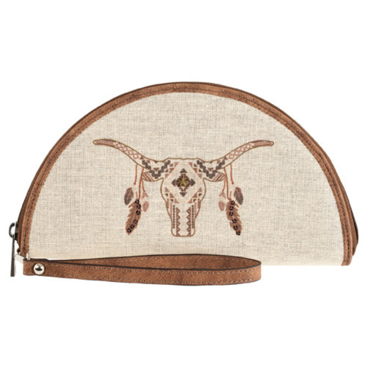 Catchfly Semicircle Wallet Canvas Cow Skull Feathers