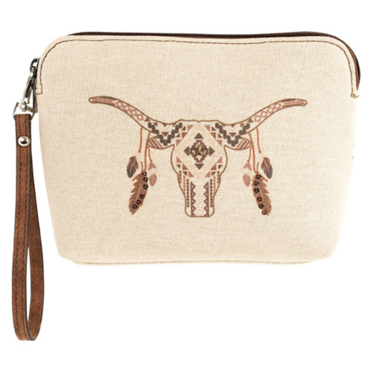 Catchfly Cosmetic Pouch Canvas Skull Feathers