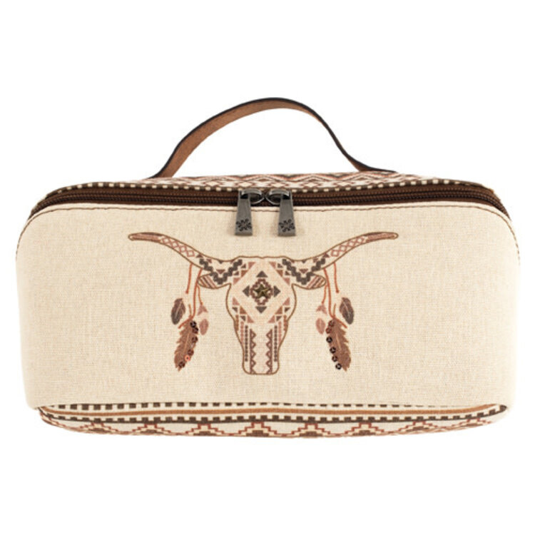 Catchfly Cosmetic Case Canvas Skull Feathers