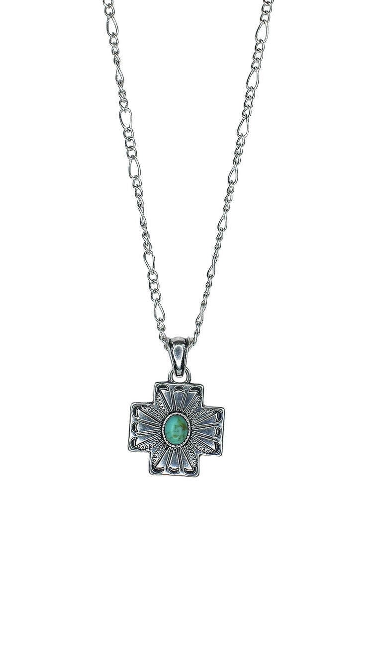 Justin Faux Turquoise w Cross Concho Necklace