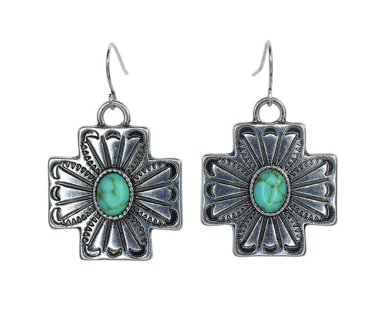 Justin Faux Turquoise Cross Concho Earrings