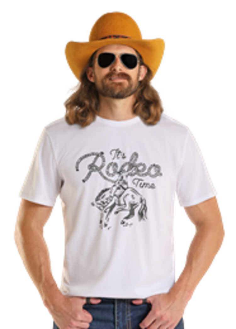 Rock & Roll Denim Bucking Bronc Tee White