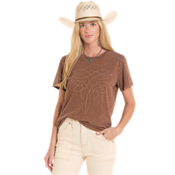 Rock & Roll Denim Boot Stitch Tee Mahogany