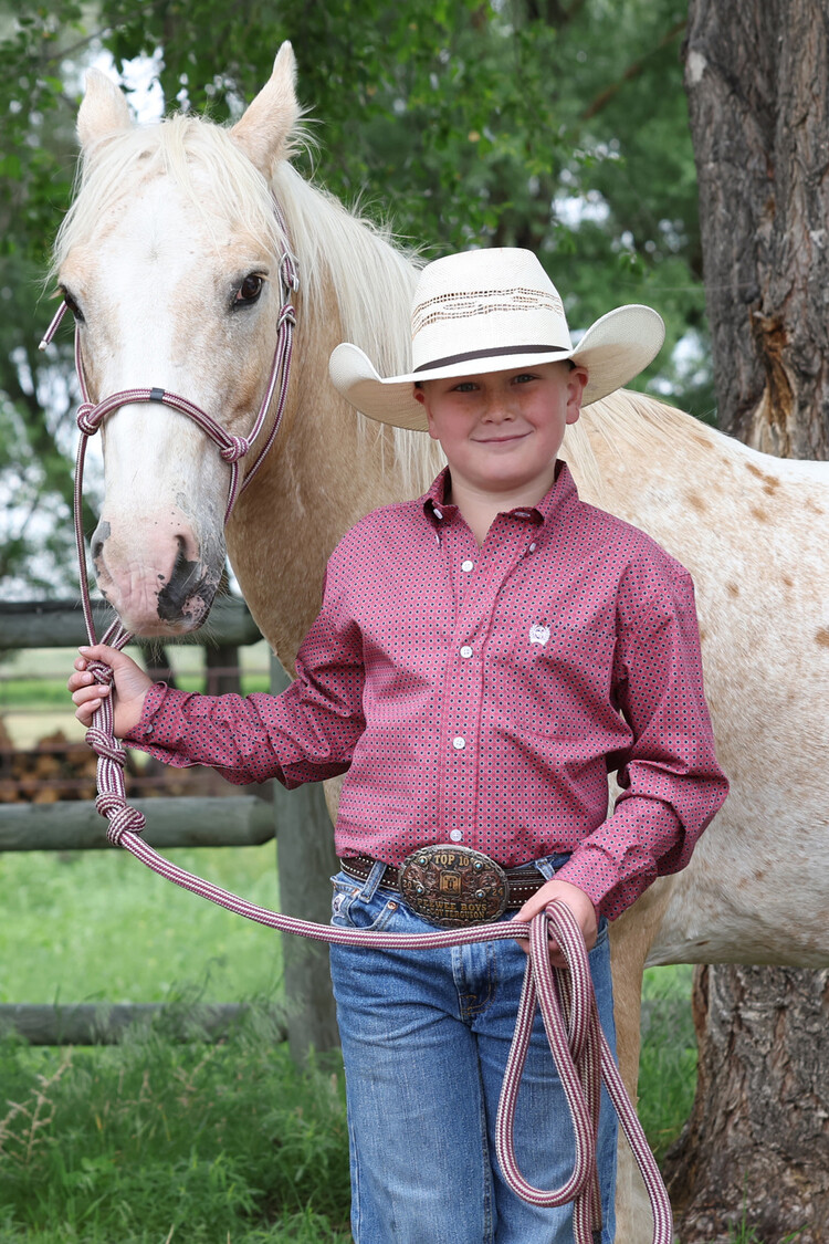 Cinch Youth Button Down Print Pink
