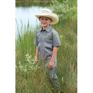 Cinch Youth Snap Navy Tan Camp Shirt