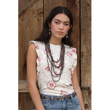 Cruel Denim Floral Ribbed Tank Cream