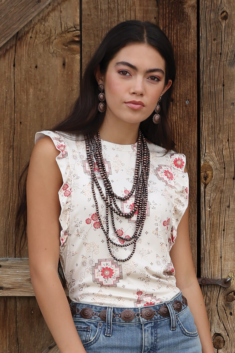 Cruel Denim Floral Ribbed Tank Cream