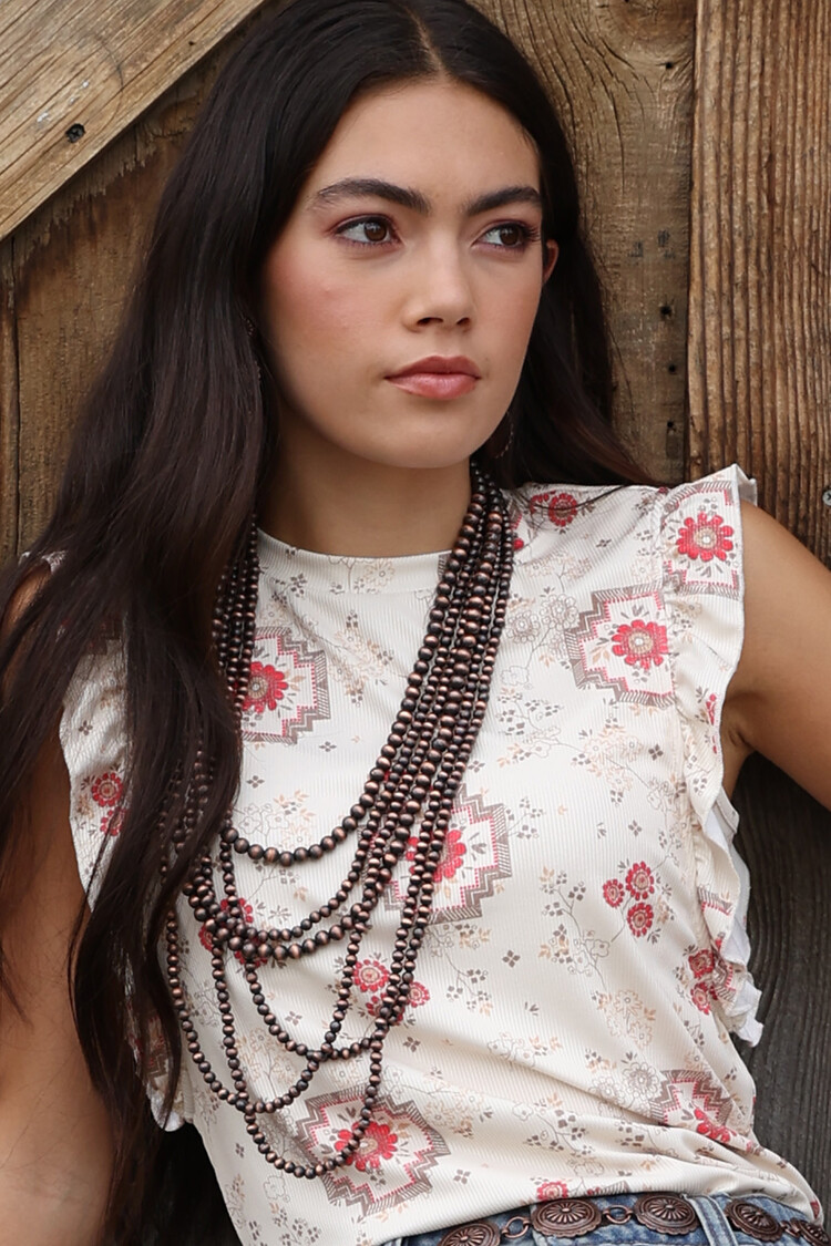 Cruel Denim Floral Ribbed Tank Cream