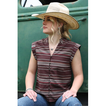 Cruel Denim Striped Button Down Blouse Brown
