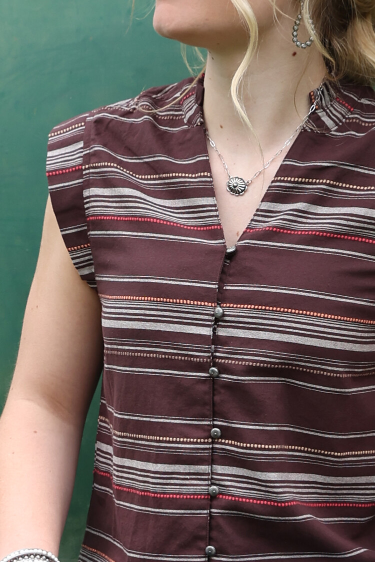 Cruel Denim Striped Button Down Blouse Brown
