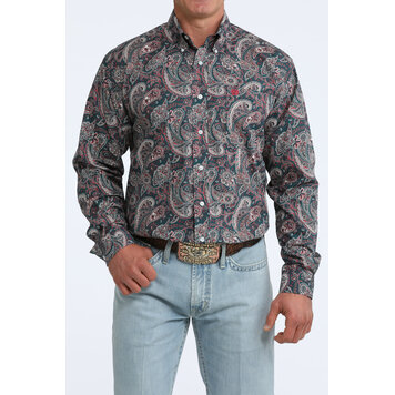 Cinch Paisley Button Down Teal Red
