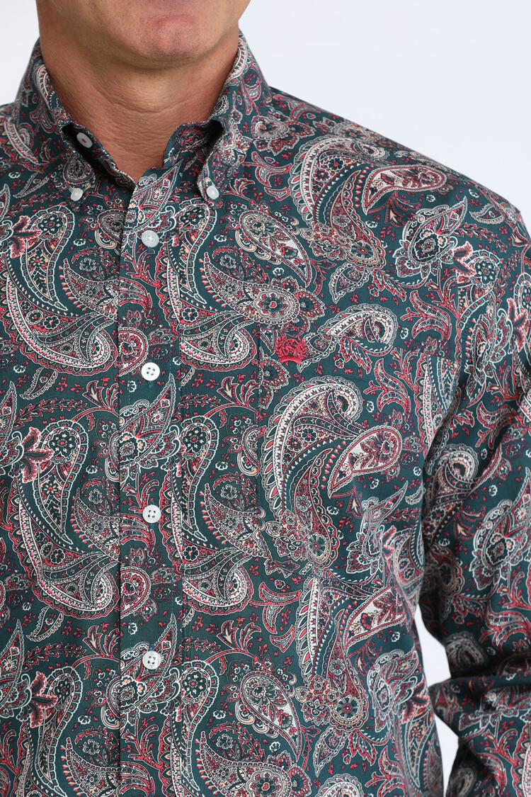 Cinch Paisley Button Down Teal Red