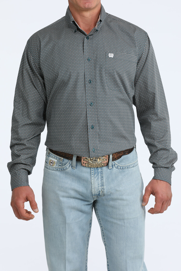 Cinch Geo Print Button Down Teal