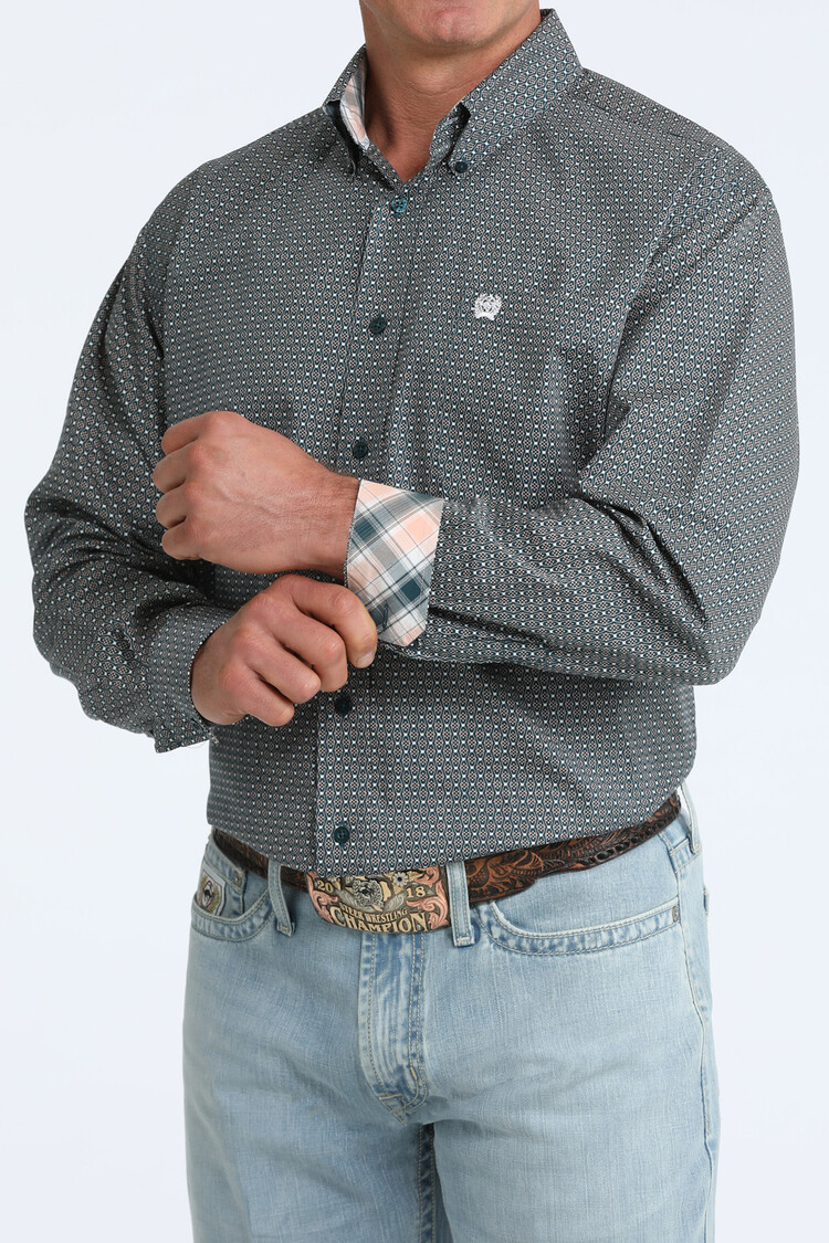 Cinch Geo Print Button Down Teal