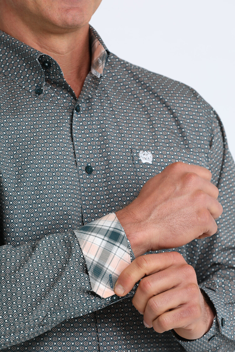 Cinch Geo Print Button Down Teal