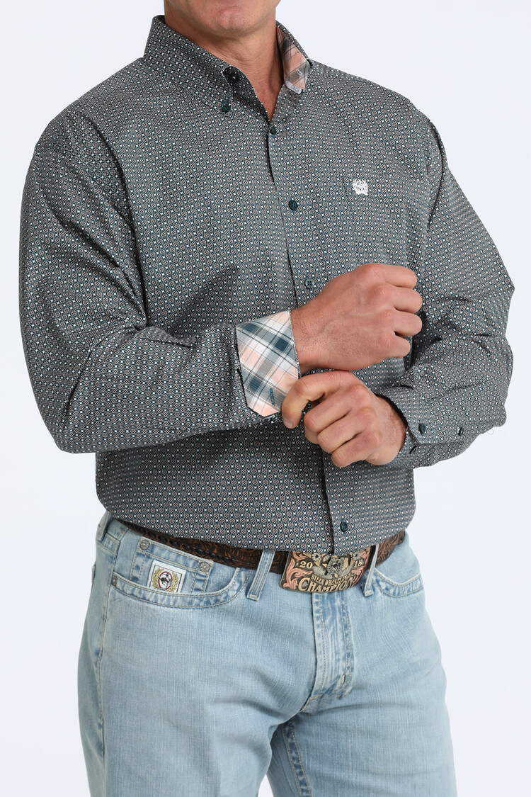 Cinch Geo Print Button Down Teal