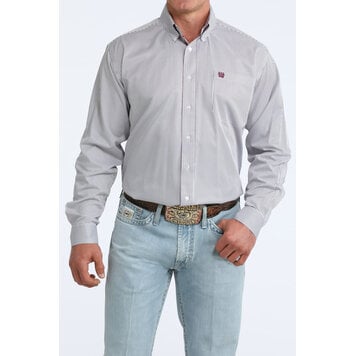 Cinch Tencel Button Down White Green Burgundy Pinstripe