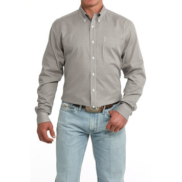 Cinch Button Down Peach Teal Rectangles