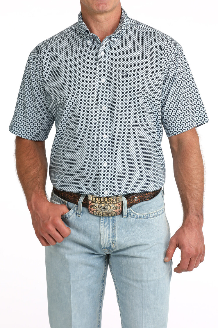 Cinch Arenaflex Button Down Light Blue Print