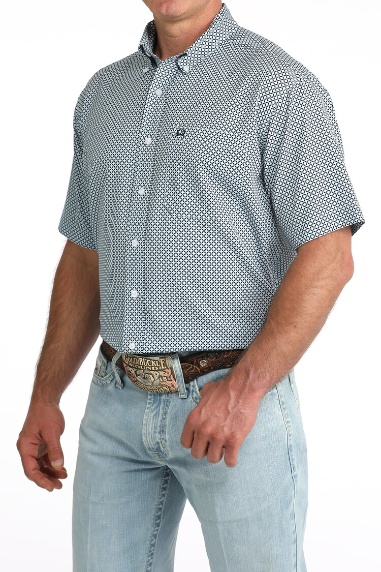 Cinch Arenaflex Button Down Light Blue Print