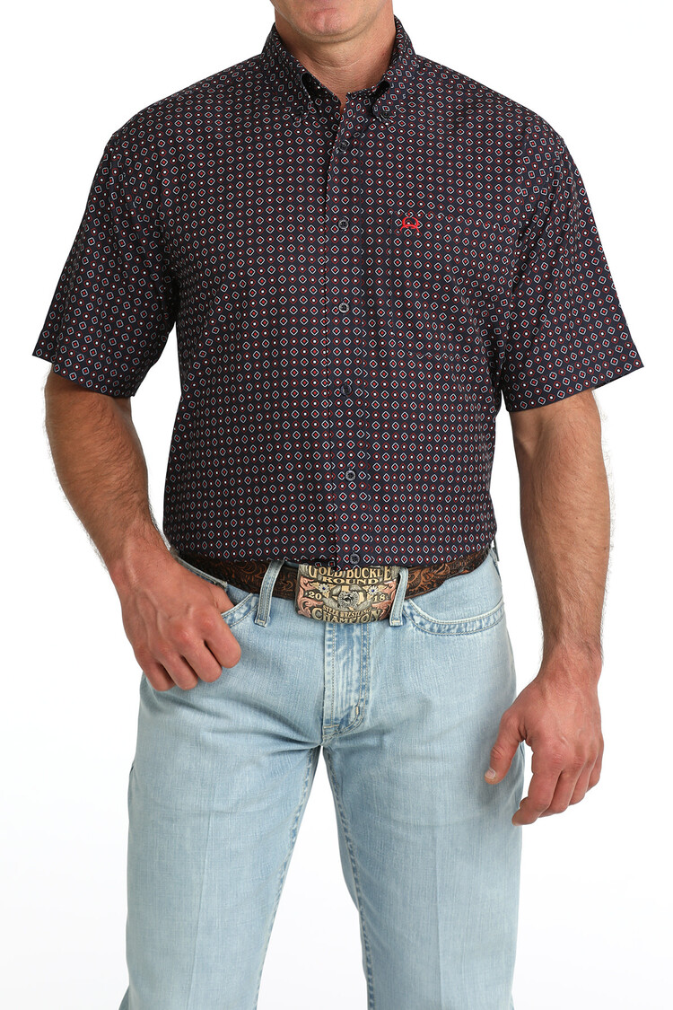 Cinch Arenaflex Button Down Navy Print