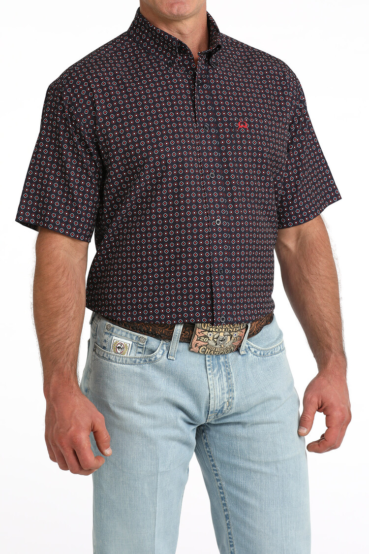 Cinch Arenaflex Button Down Navy Print
