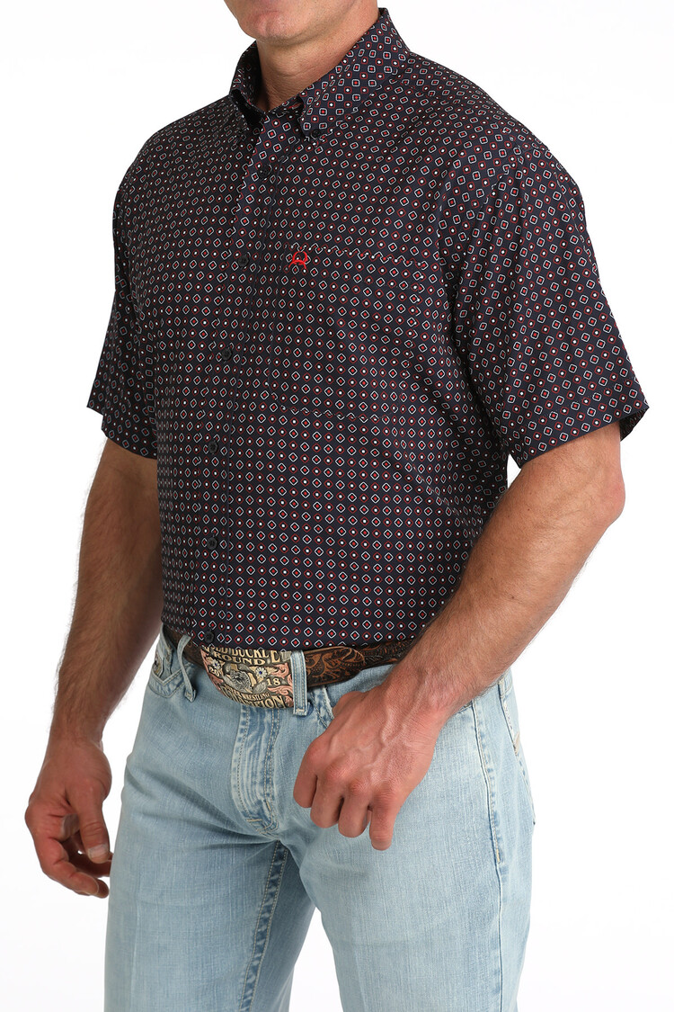 Cinch Arenaflex Button Down Navy Print