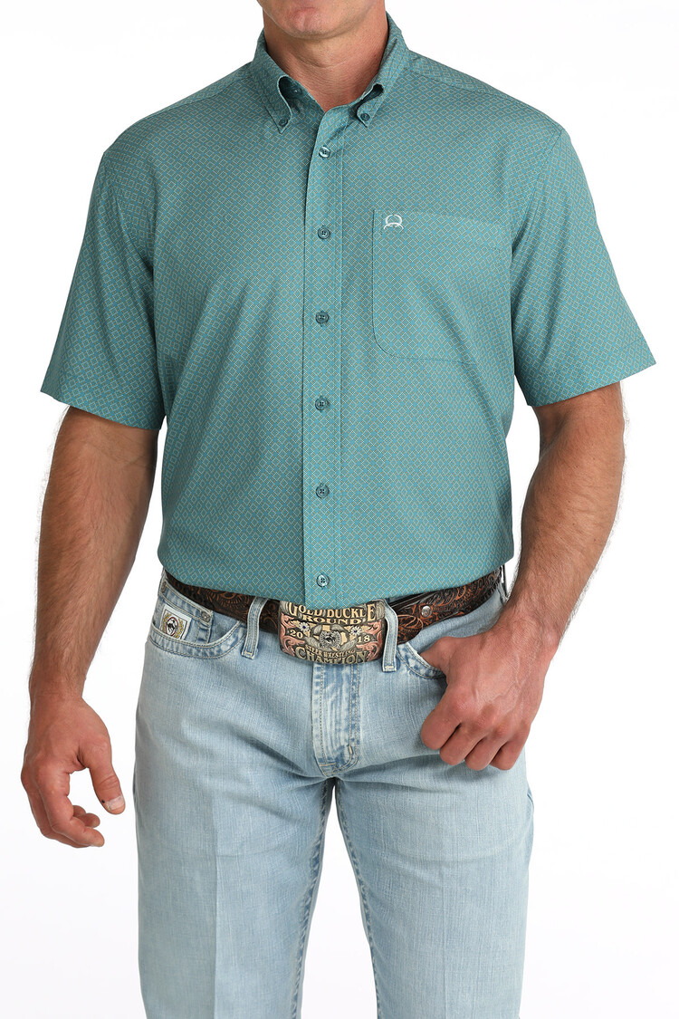Cinch Arenaflex Button Down Diamonds Light Teal