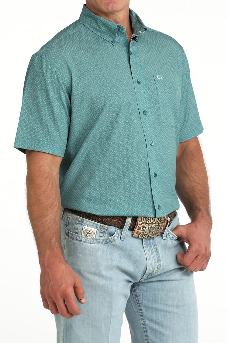 Cinch Arenaflex Button Down Diamonds Light Teal