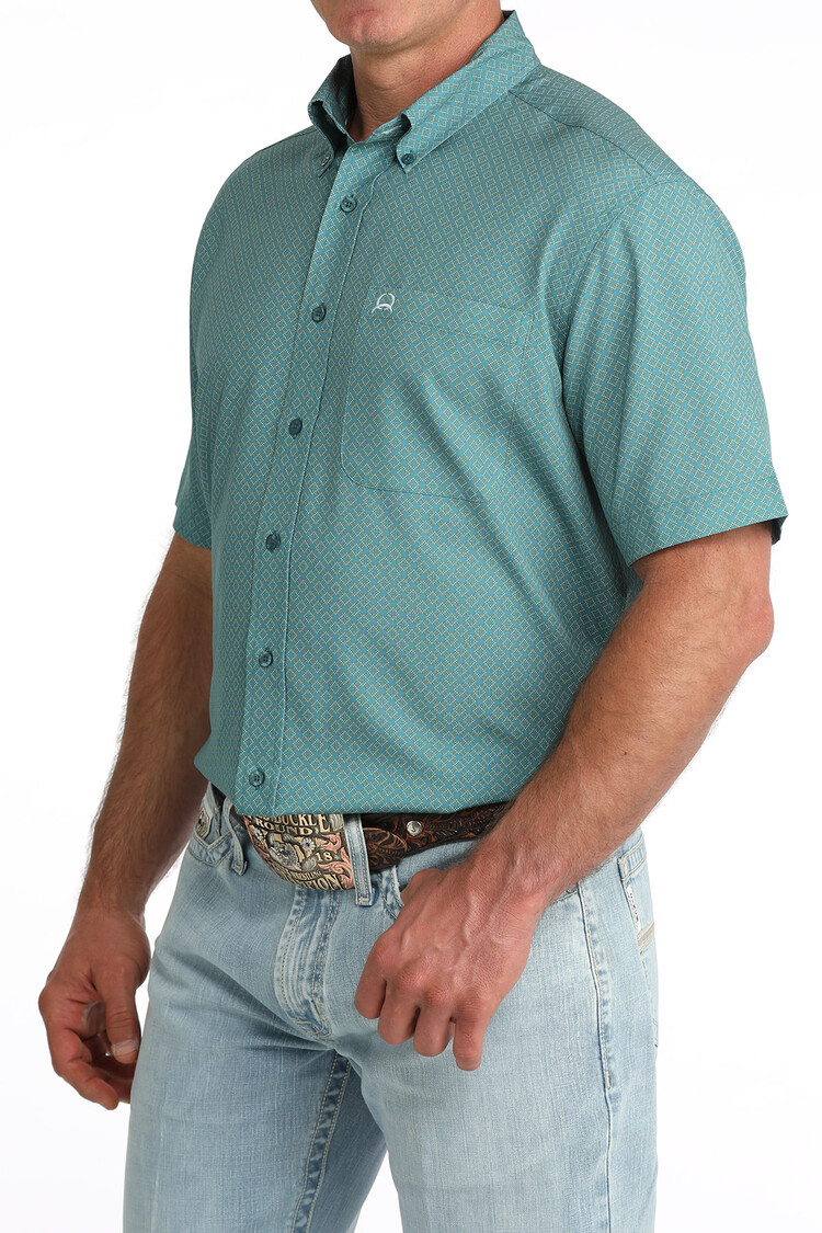 Cinch Arenaflex Button Down Diamonds Light Teal