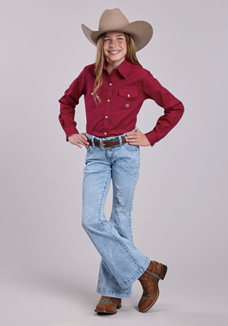 Roper Youth Stretch Two Pocket Snap Solid Red
