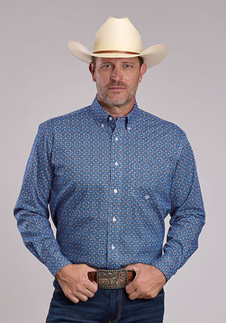 Roper Sky Tile Foulard Button Down Blue
