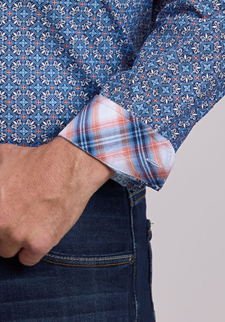 Roper Sky Tile Foulard Button Down Blue