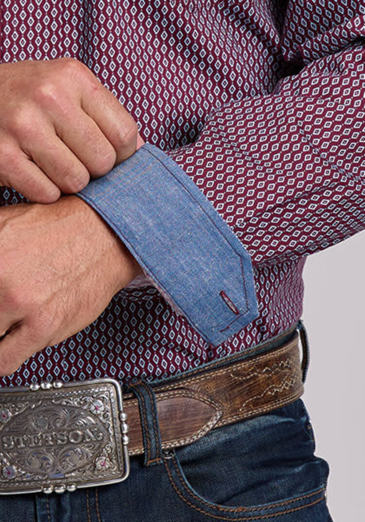Stetson Diamond Geo Print Button Down Wine