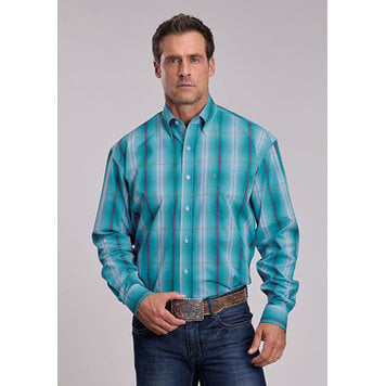 Stetson Ombre Plaid Button Down Teal