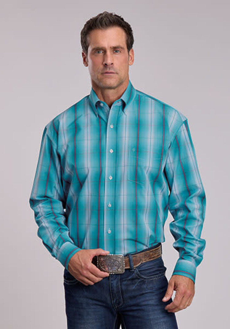 Stetson Ombre Plaid Button Down Teal