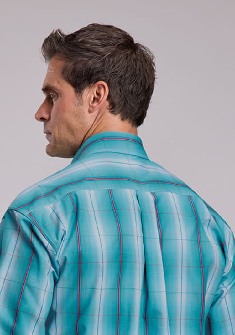 Stetson Ombre Plaid Button Down Teal