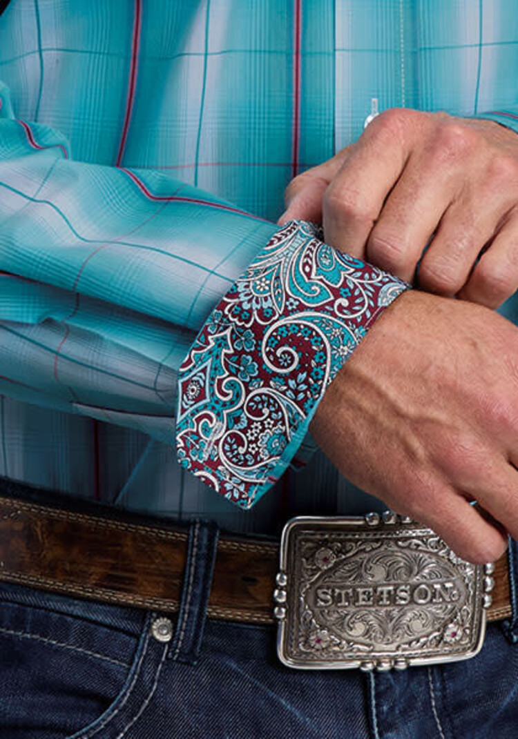 Stetson Ombre Plaid Button Down Teal