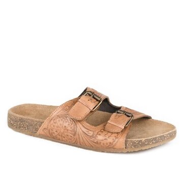 Roper Tan Tooled Two Strap Sandal