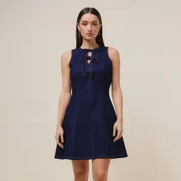 Tie Front Denim Flare Mini Dress