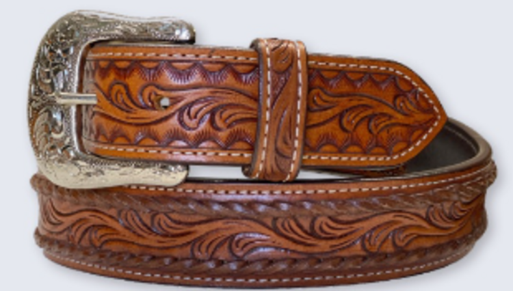 Twisted X Vine Tooled Double Laced Natural