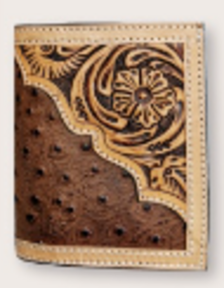 Ranger Belt Company Ostrich Embossed Floral Tooling Trifold