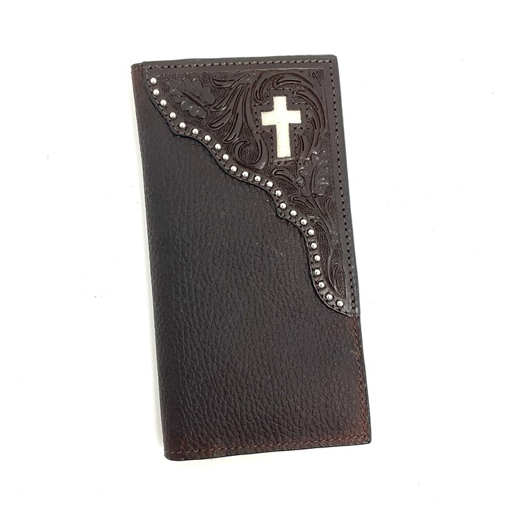 Ranger Belt Company Rodeo Wallet Inlay Hair Cross Brown Tumble