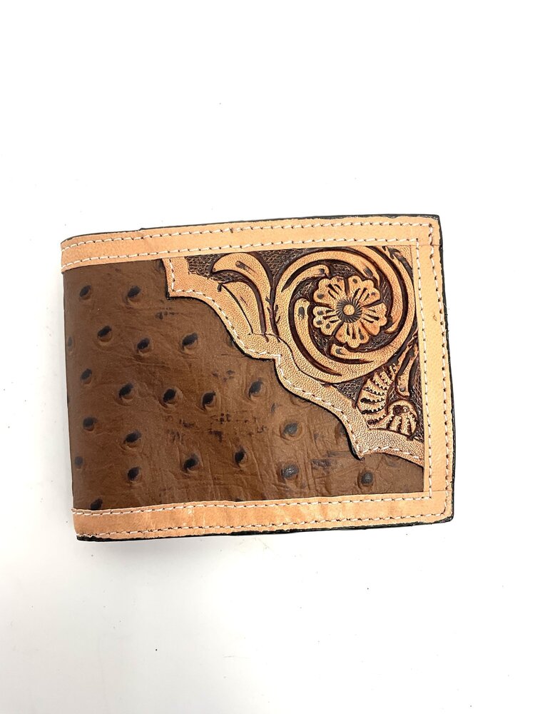 Ranger Belt Company Bifold Ostrich Floral Tooled Wallet