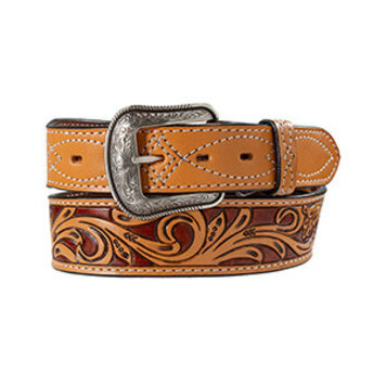 3D Belt Two Tone White Stitched Tooled Belt