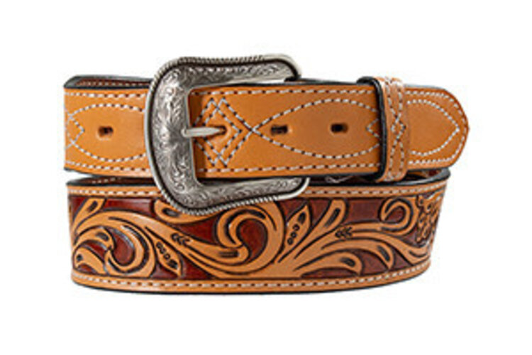3D Belt Two Tone White Stitched Tooled Belt