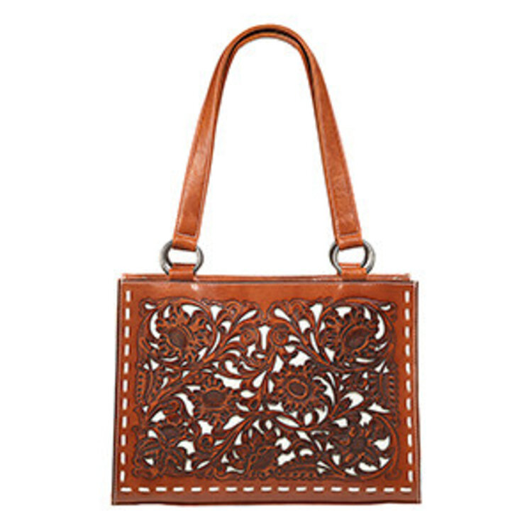 Nocona June Floral White Inlay Shoulder Bag Tan