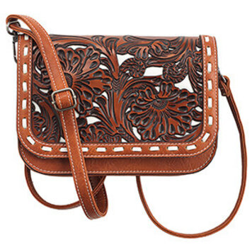 Nocona June Floral White Inlay Crossbody Tan
